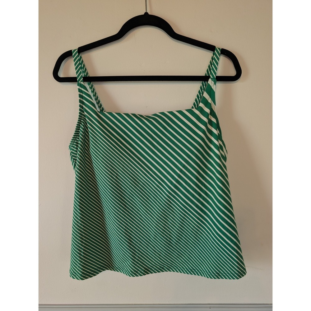 Lands End Striped Tankini Swim Top Kelly Green Adjustable Preppy Coastal Tankini